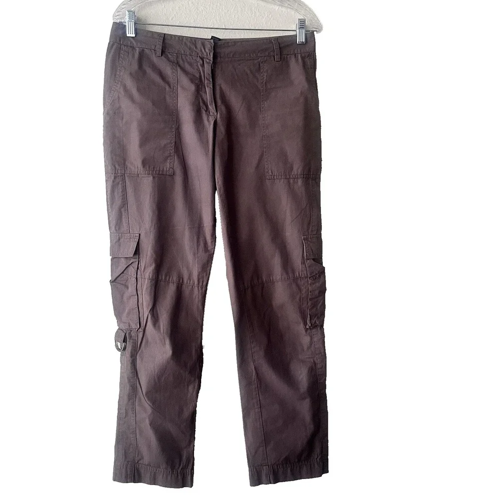 Kenneth Cole Cargo Pants Women Brown D-Ring‎ Utility Straight Leg 4